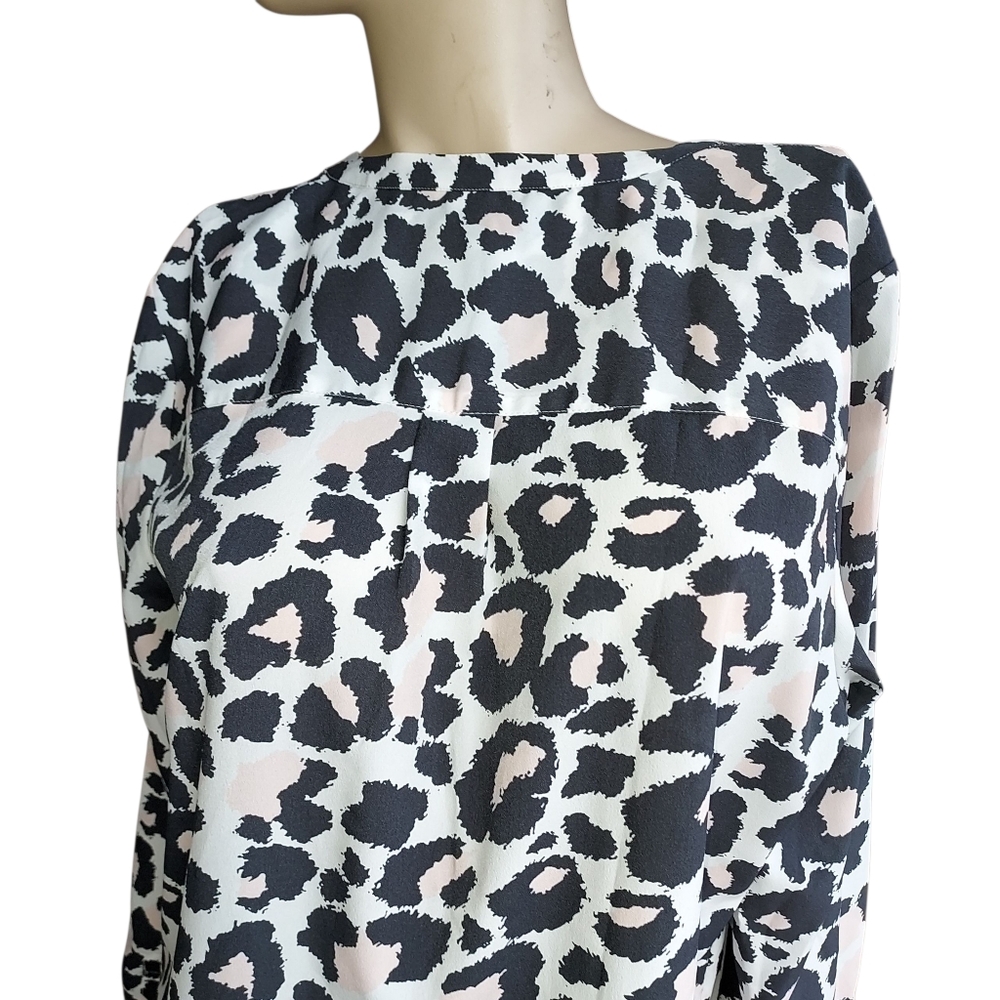 Talbots Women Ivory Long Sleeve Blouse Size L PINK AND black Animal Print Button - Picture 9 of 15
